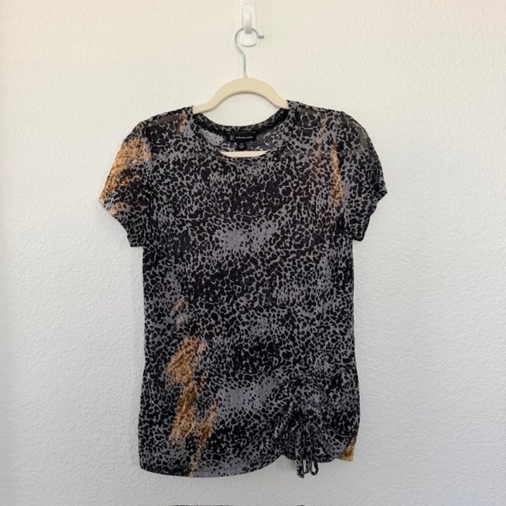 INC International Concepts Tee Women's M Short Sleeve Leopard Print Ruched Side